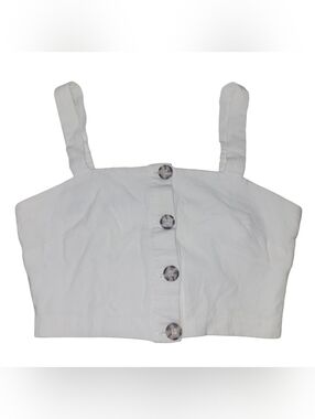 White Button-Front Cropped Linen Blend Tank Top Size S